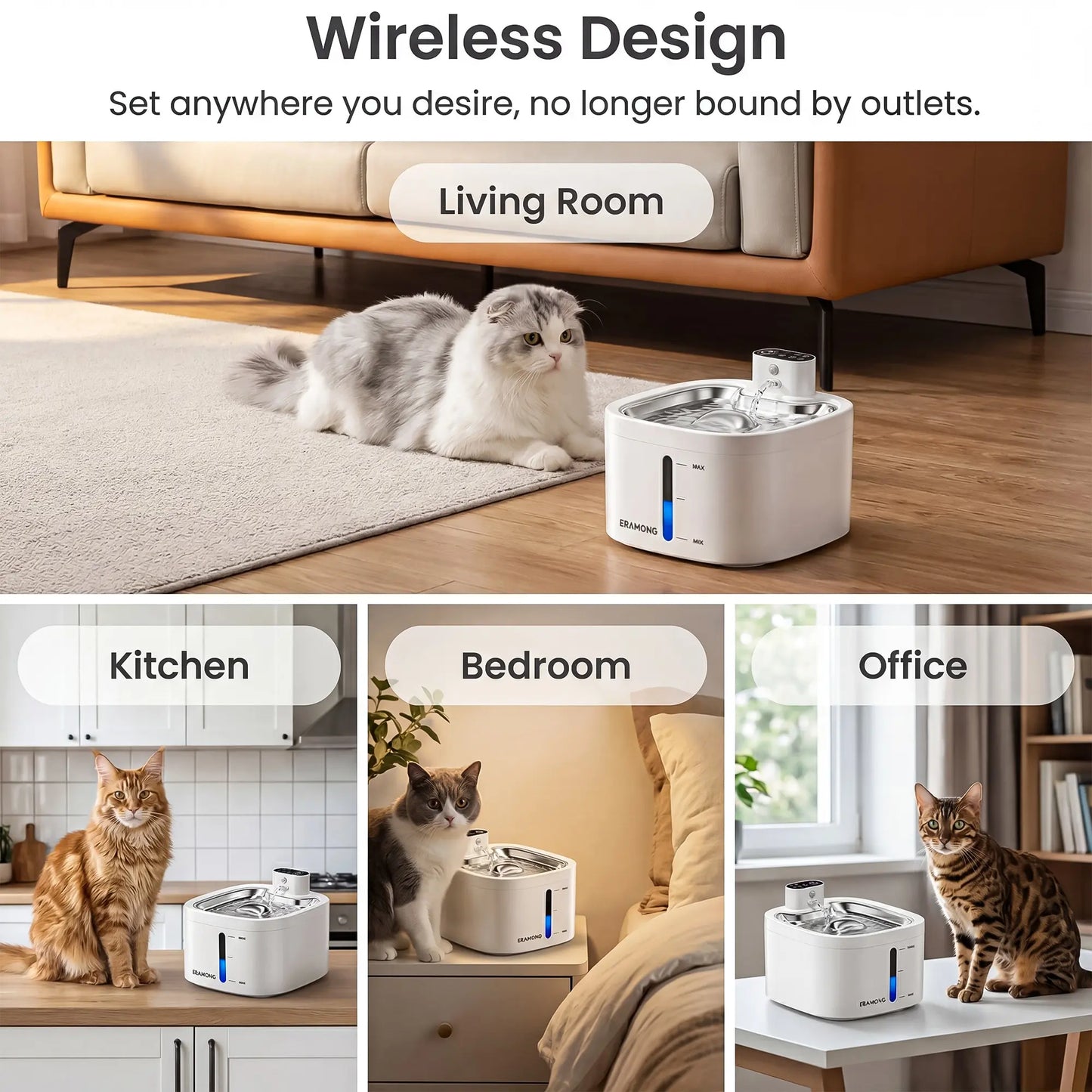 Fuente de Agua Inteligente Inalámbrica para Gatos y Perros | 3,5 L, Recargable por USB, Silenciosa y con Filtrado de Agua