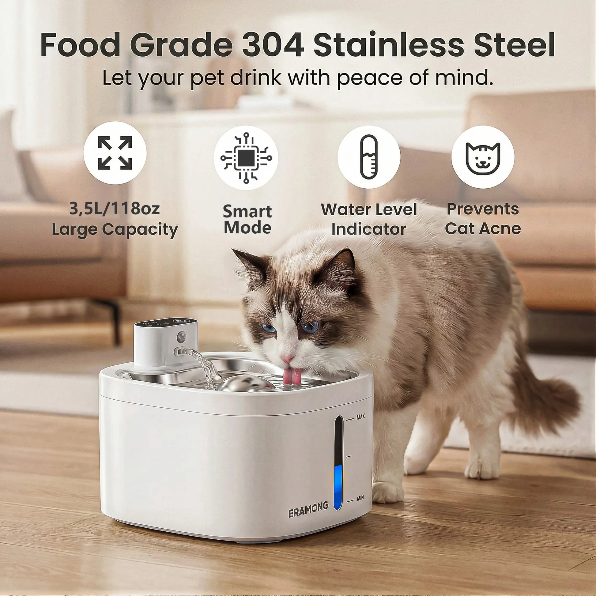 Fuente de Agua Inteligente Inalámbrica para Gatos y Perros | 3,5 L, Recargable por USB, Silenciosa y con Filtrado de Agua