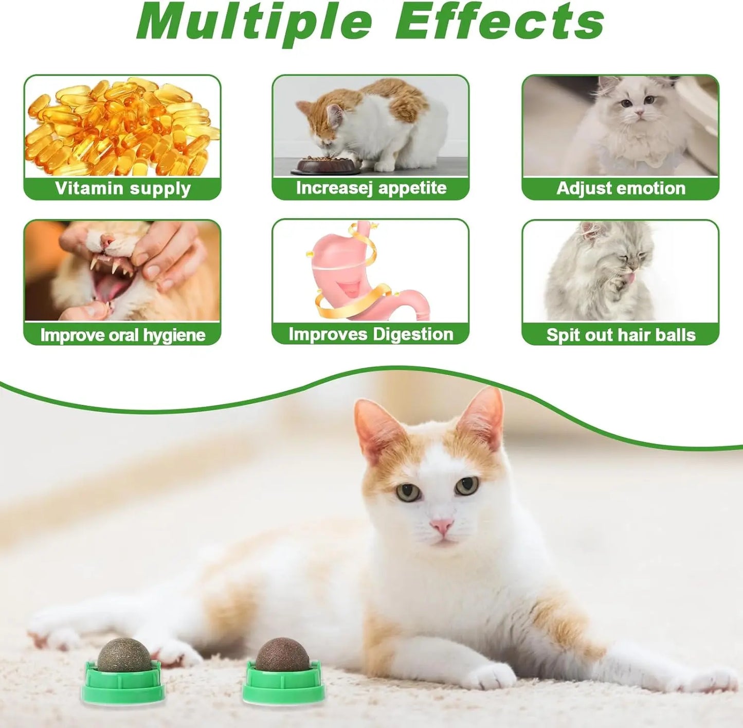 Pack de 4 Bolas de Catnip y Silvervine para Gatos | Juguetes Naturales para Limpiar los Dientes, Reducir el Estrés y Estimular el Juego