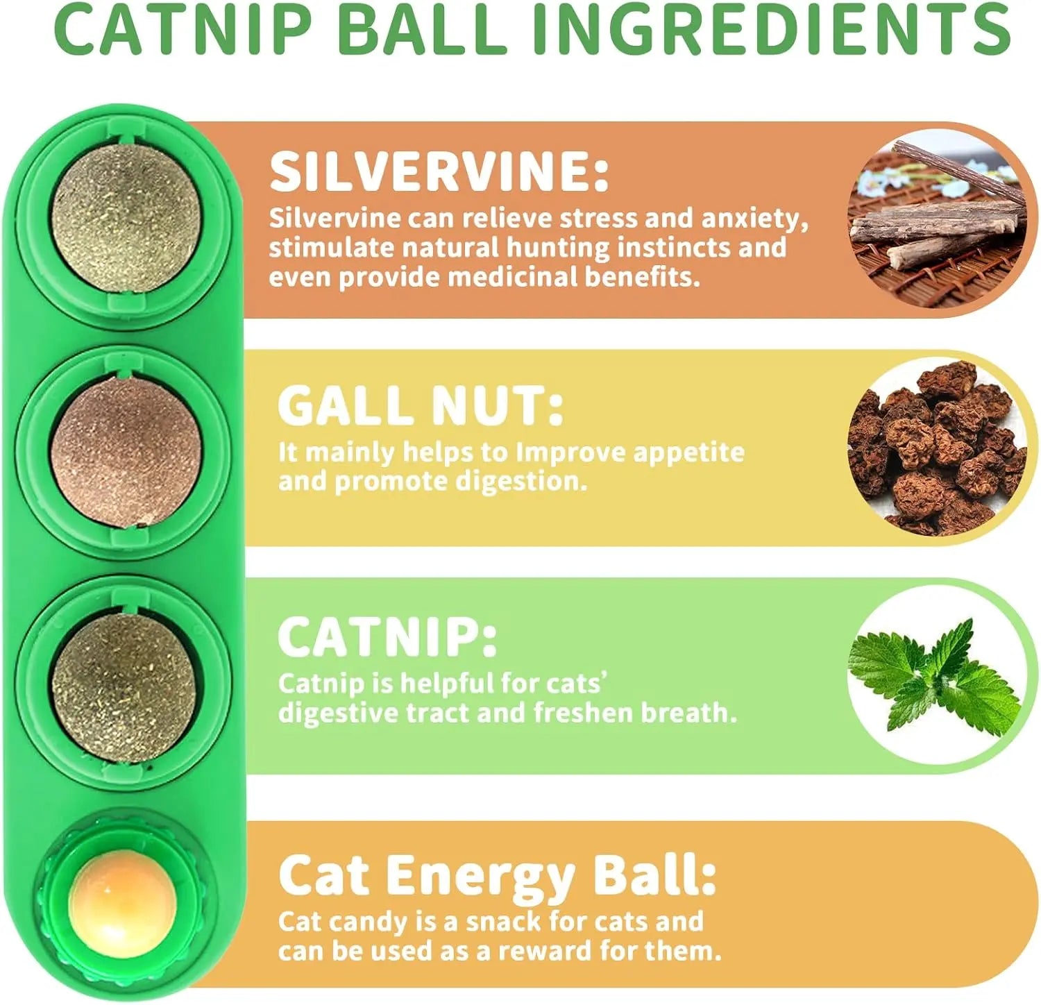 Pack de 4 Bolas de Catnip y Silvervine para Gatos | Juguetes Naturales para Limpiar los Dientes, Reducir el Estrés y Estimular el Juego