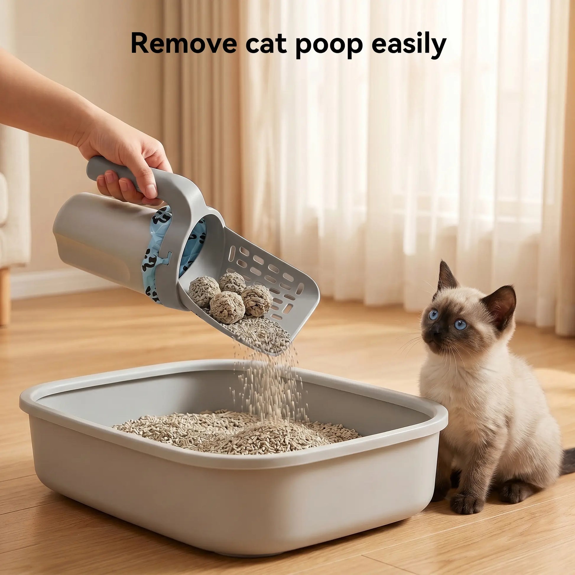 Pala Premium para Arena de Gatos | Recogedor 2 en 1 con Depósito Integrado, Bolsas de Repuesto y Manejo con Una Sola Mano