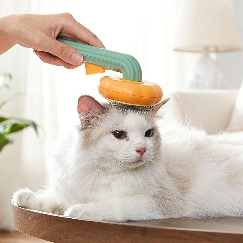 Pet Pumpkin Brush, Pet Grooming Self Cleaning Slicker Brush for Dogs Cats Puppy Rabbit, Cat Brush Grooming Gently Removes Loose Undercoat, Mats Tangled Hair Slicker Brush