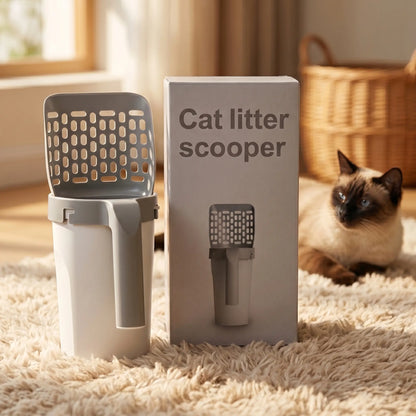 Pala Premium para Arena de Gatos | Recogedor 2 en 1 con Depósito Integrado, Bolsas de Repuesto y Manejo con Una Sola Mano