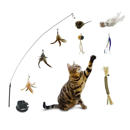 Pack 10 Juguetes para Gatos con Ventosa | Pájaros Interactivos, Plumas, Ratón, Cascabeles y Silvervine para Juegos y Cuidado Dental